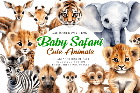 Download Watercolor Baby Safari Animals Clip Art - Baby safari animal Collection