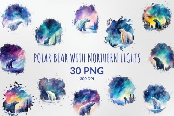 Download Polar Bear with Northern Lights Clipart - Premium Resources