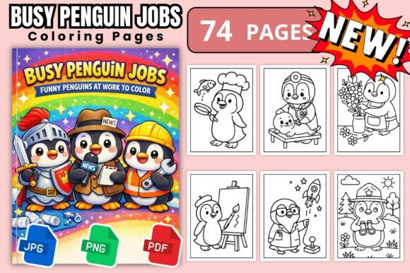 Download Busy Penguin Jobs Coloring Pages Book - Jobs Collection