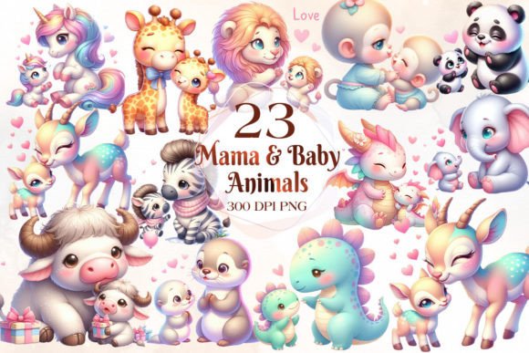 Download Mom and Baby Safari Animal Clipart - Baby safari animal Collection
