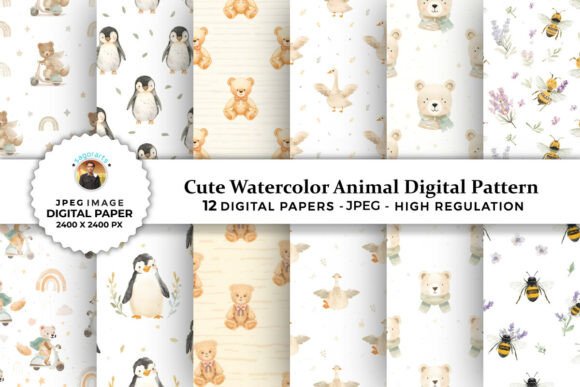 Download Cute Watercolor Animal Digital Patterns - Premium Resources