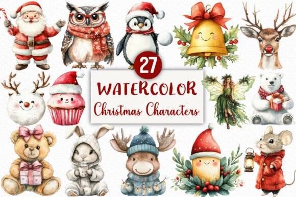 Download Watercolor Cute Christmas Characters PNG - Characters Collection