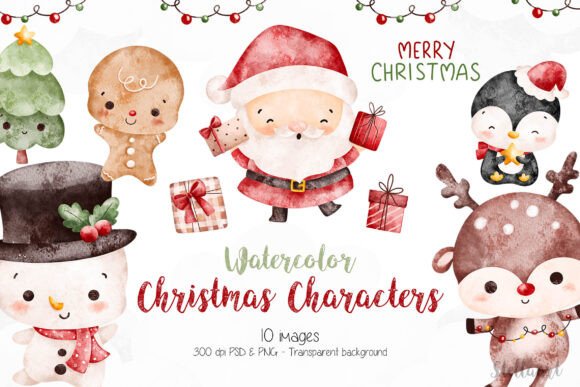 Download Watercolor Cute Christmas Characters - Characters Collection