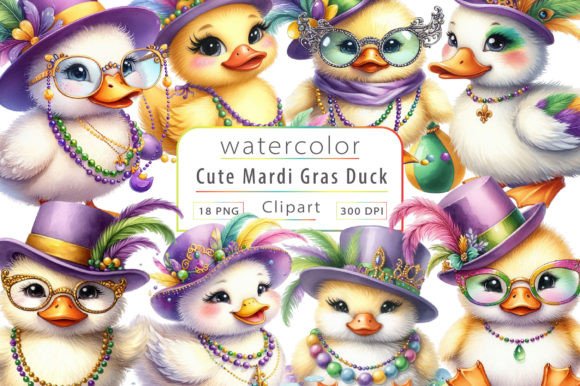 Download Watercolor Mardi Gras Cute Duck Clipart - Cute duck Collection