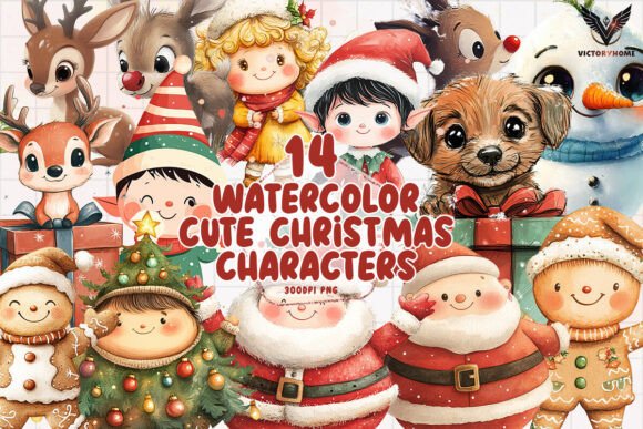 Download Watercolor Cute Christmas Characters - Characters Collection