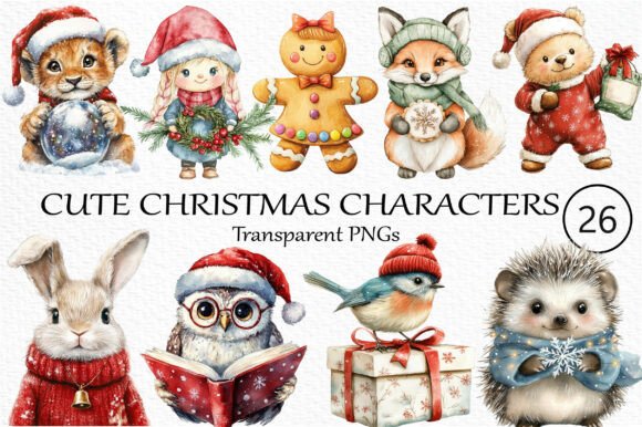 Download Watercolor Cute Christmas Characters Png - Characters Collection