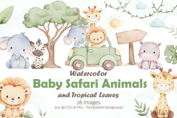 Download Watercolor Baby Safari Animals - Baby safari animal Collection
